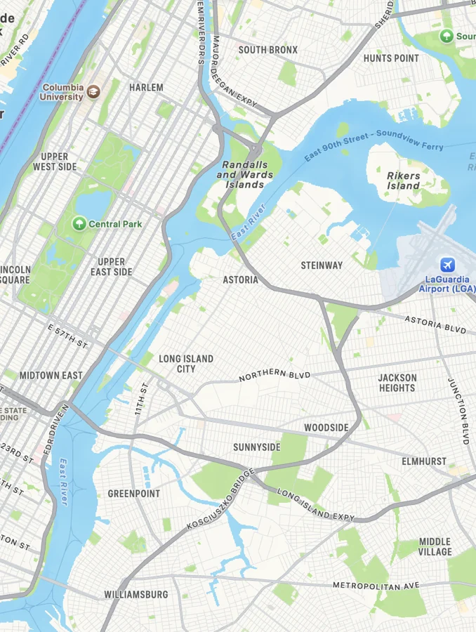 Map of Manhattan and Queens